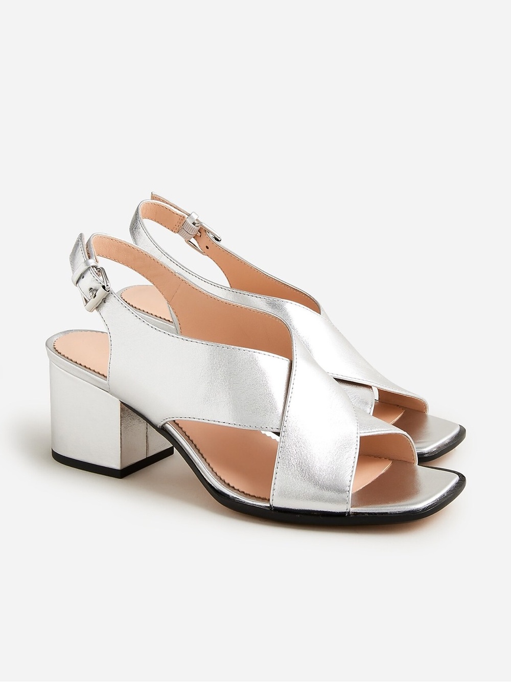 J. Crew Dylan crisscross block-heel sandals silver leather BT905 10